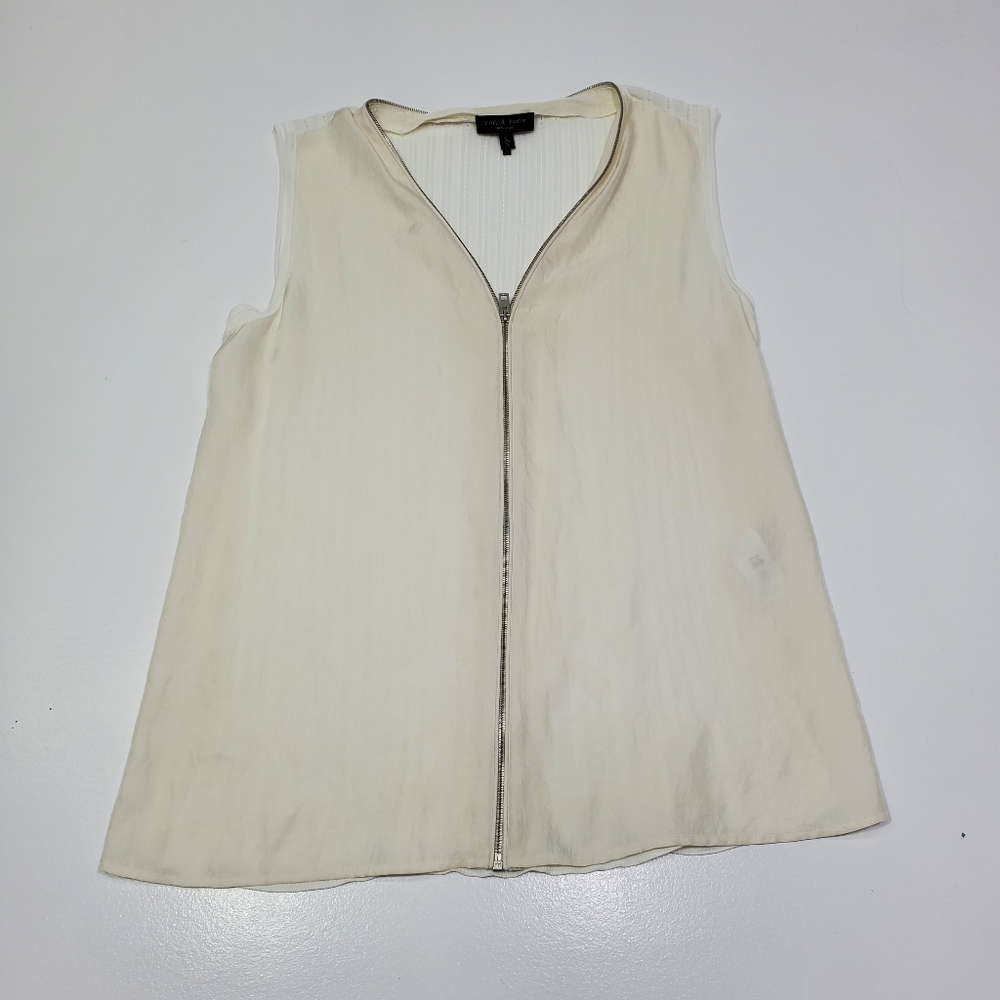 Rag & Bone Top Women Size Large Valarie Sleeveless Zip Top Off White Lightweight